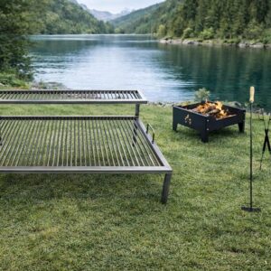 Iron Argentina Grill + Brazier + Fire tools- BBQ - Parrilla De Hierro Flotante, Emparrillado con manijas, Asado Argentino.