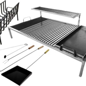 Luxury Argentine Grill with removable iron modules - Iron Argentina Grill - BBQ Parrilla Asado + Brazier + fire tools