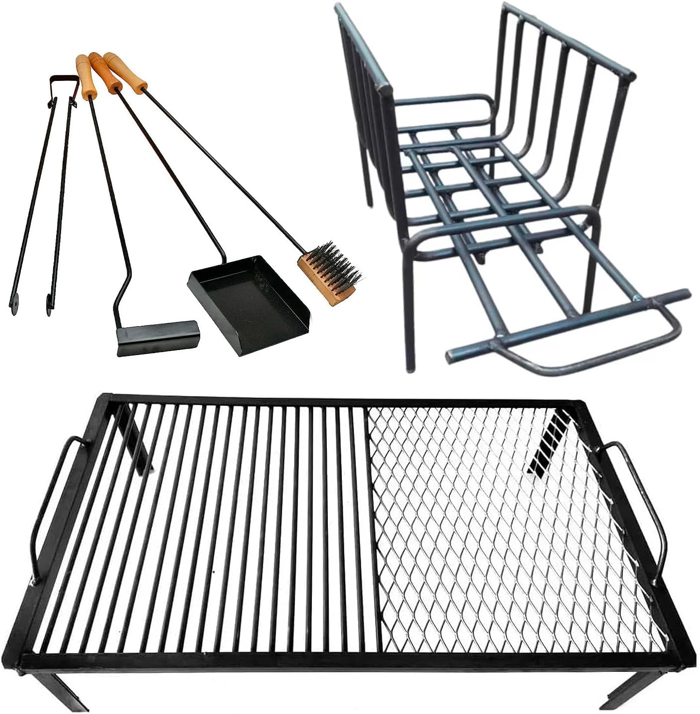 Premium Argentine Grill + Brazier + Fire tools - Iron Argentina Grill - BBQ Parrilla Asado- grill with handle.