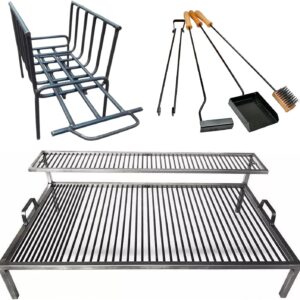 Iron Argentina Grill + Brazier + Fire tools- BBQ - Parrilla De Hierro Flotante, Emparrillado con manijas, Asado Argentino.