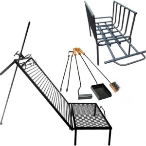 Premium Argentine Grill - Iron Argentina Grill - BBQ Parrilla Asador- Grill with built-in stake + Brazier + kit fire tools.