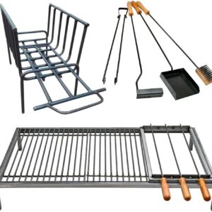 Argentine Grill with removable iron modules - Iron Argentina Grill - BBQ Parrilla Asado (Size : 32 x 20 in) + Brazier + Brochette module + Fire Tools.