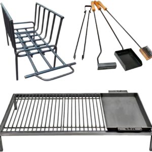 Argentine Grill with removable iron modules - Iron Argentina Grill - BBQ Parrilla Asado (Size : 32 x 20 in) + Brazier + iron griddle Module + kit fire tools