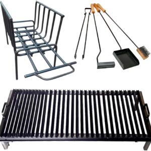 Premium Argentine Grill - V Angle Iron Grill with Handles and Drain Pan, Iron grill, Heavy Duty, BBQ Grill + Brazier + fire tools.