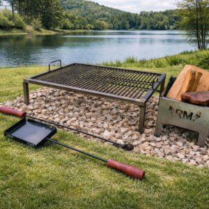 Luxury Argentine Grill - Iron Argentina Grill - BBQ Parrilla Asado - Sor Pampa Grill- Cod 14 + Detachable brazier + fire tools. Size 24 x 16 in