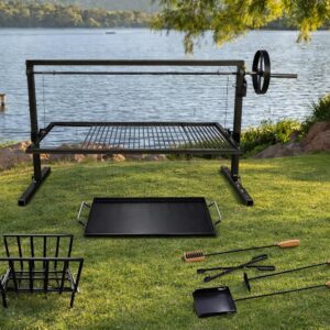 Iron Argentinian Style Santa Maria Grill- Size : 100 x 50 cm (40 x 20 in) (Santa Maria Grill Argentinian Style + Iron griddle + brazier + Fire tools)