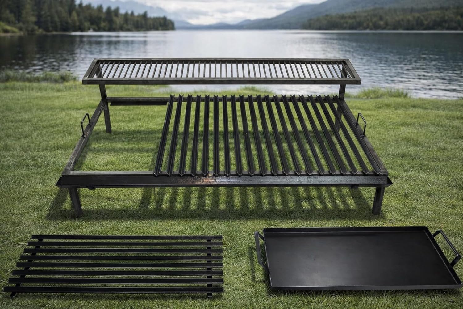 Premium Argentine Grill - V Angle Iron Grill with Handles and Drain Pan, Heavy Dutyl - BBQ - Emparrillado con manijas, Asado Argentino. Sor Pampa Grill