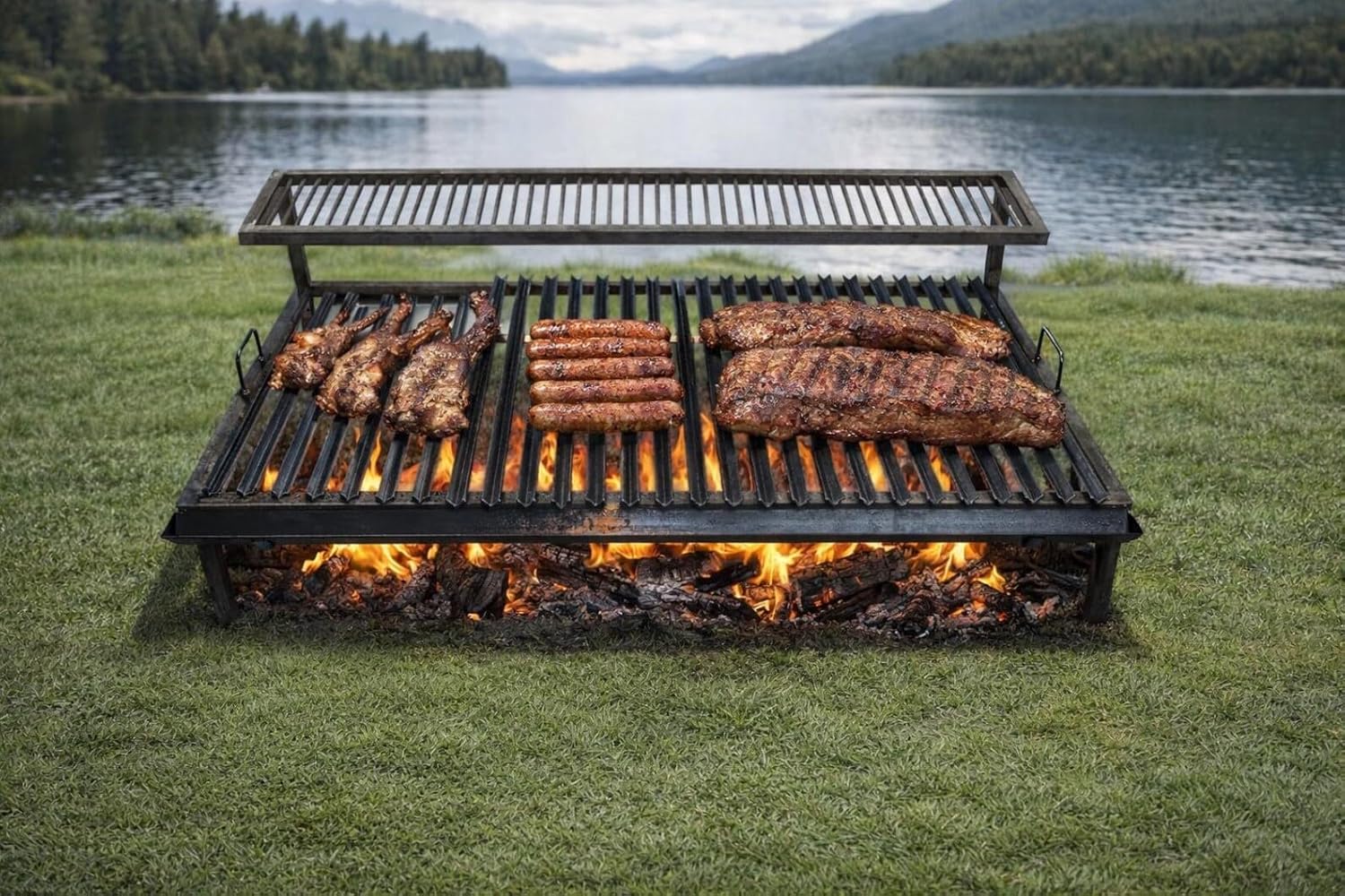 Premium Argentine Grill - V Angle Iron Grill with Handles and Drain Pan, Heavy Dutyl - BBQ - Emparrillado con manijas, Asado Argentino. Sor Pampa Grill - Image 2