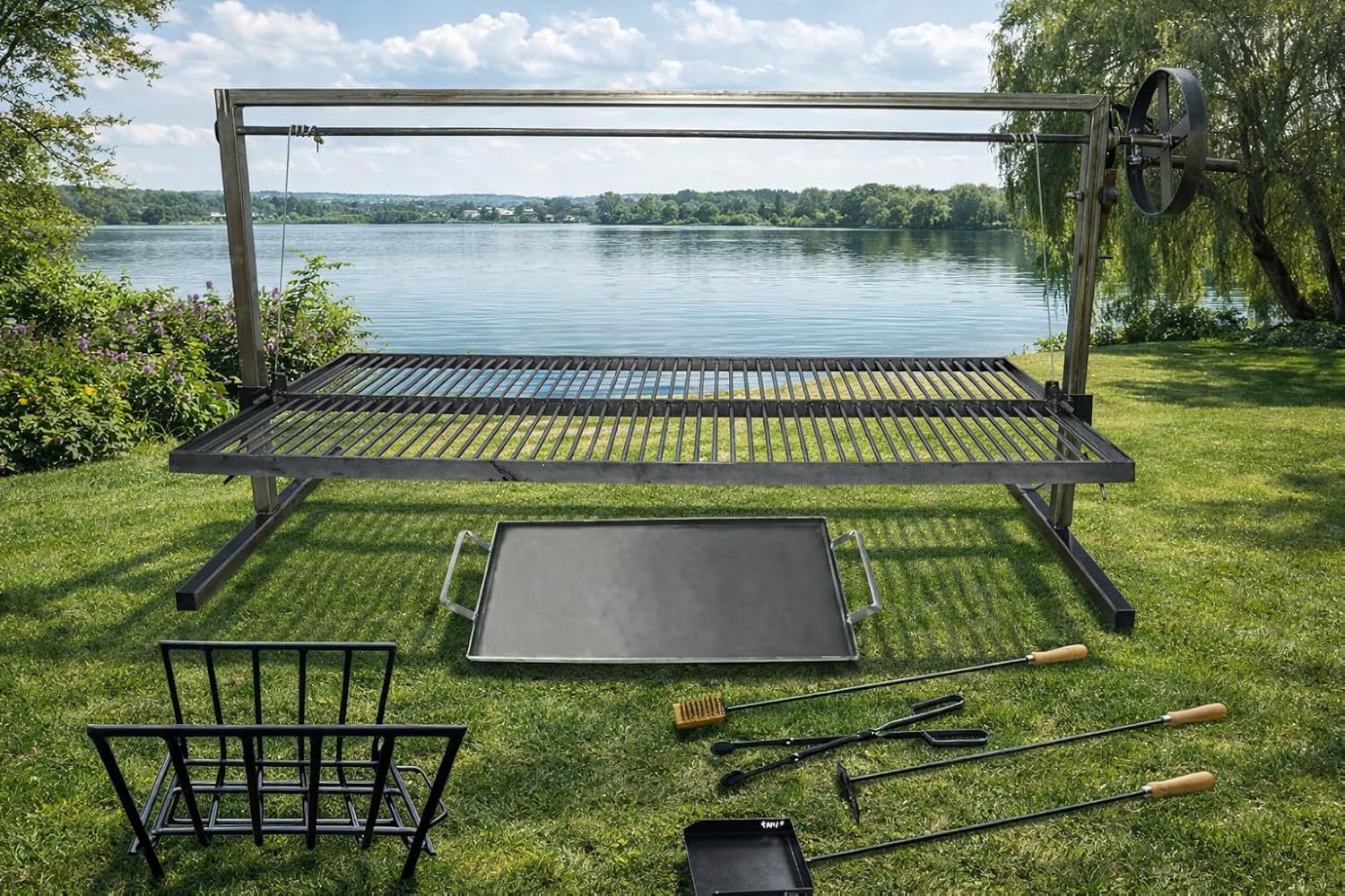 Iron Argentinian Style Santa Maria Grill- Size : 100 x 50 cm (40 x 20 in) Cod 1 (Santa Maria Grill + Brasier + Fire tools)
